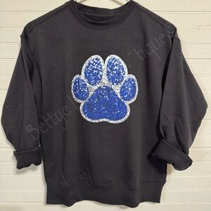 New Gildan Black sweatshirt paw leopard blue silver glitter Adult XS S M L XL